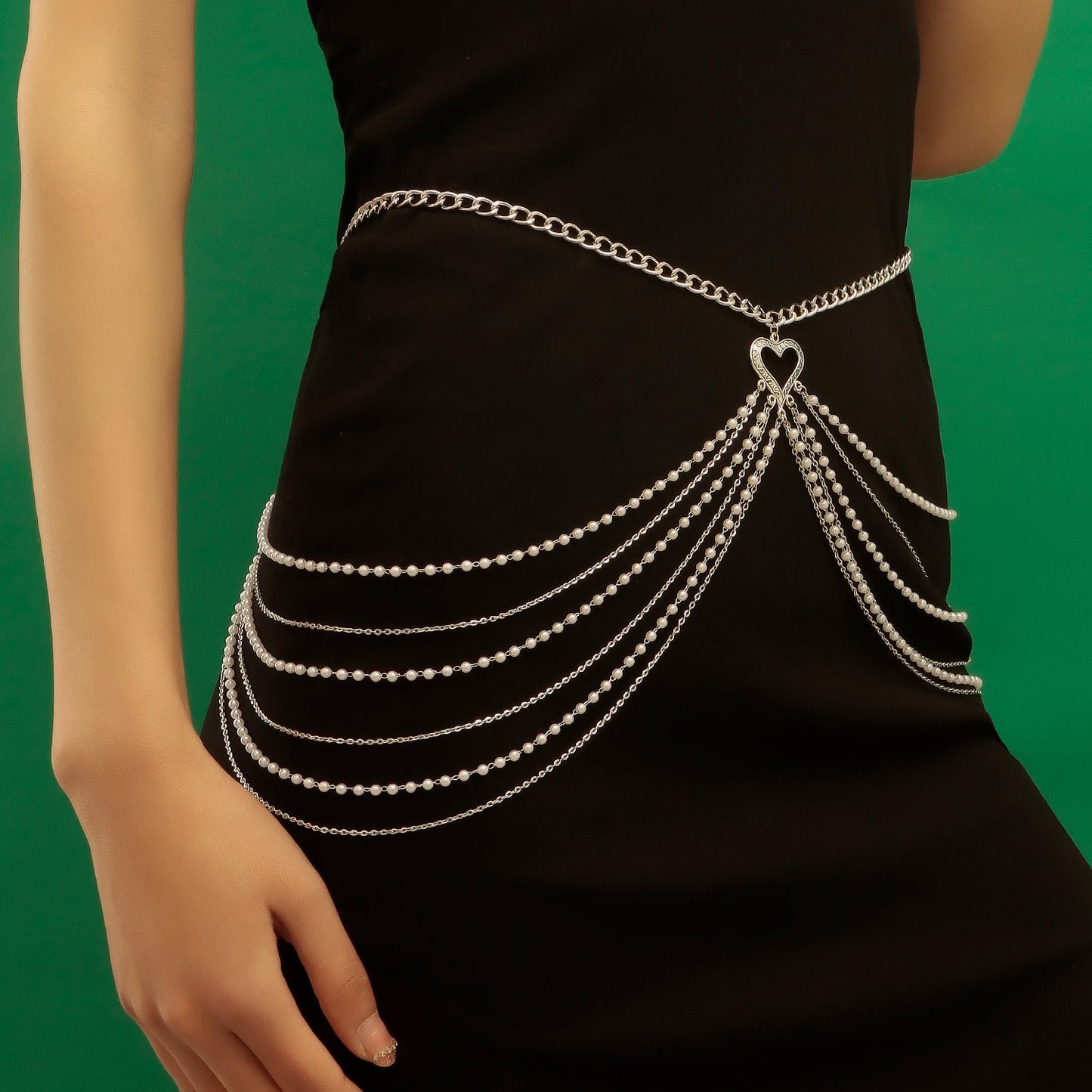 Punk Style Multi-Layer Tassel Aluminum Waist Chain with Imitation Pearl Accents for Women