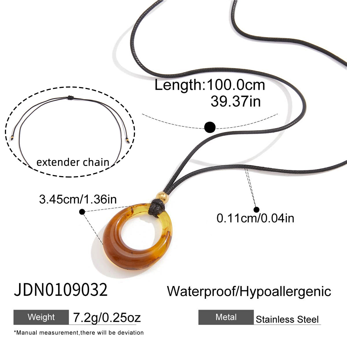 Collana con Ciondolo in Resina Ambra Geometrica alla Moda da Donna con Catena in Acciaio Inossidabile e Ciondolo in Acciaio al Titanio, Finitura Galvanizzata
