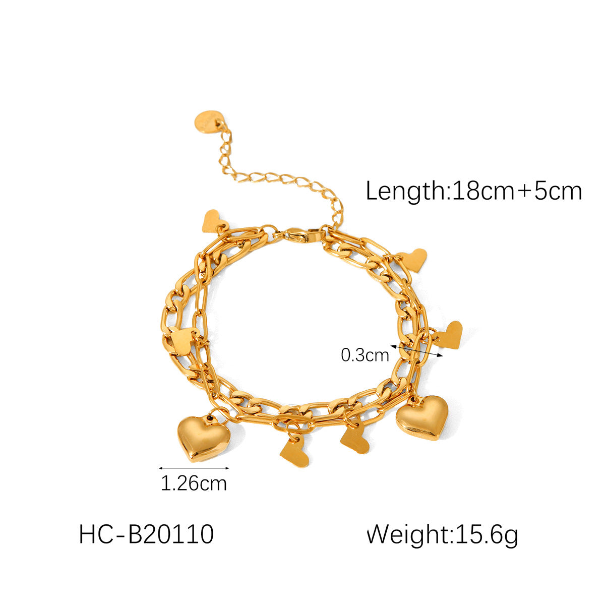 Bracciale Minimalista a Cuore in Acciaio al Titanio a Doppio Strato Impilabile da Donna con Finitura Placcata