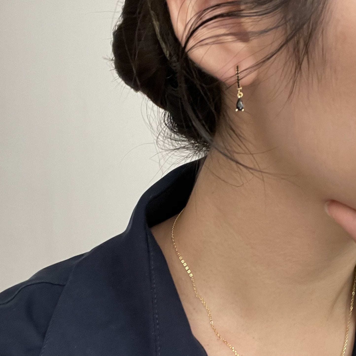Minimalist Sweet 925 Sterling Silver Geometric Black Cubic Zirconia Plated Hoop Earrings for Women