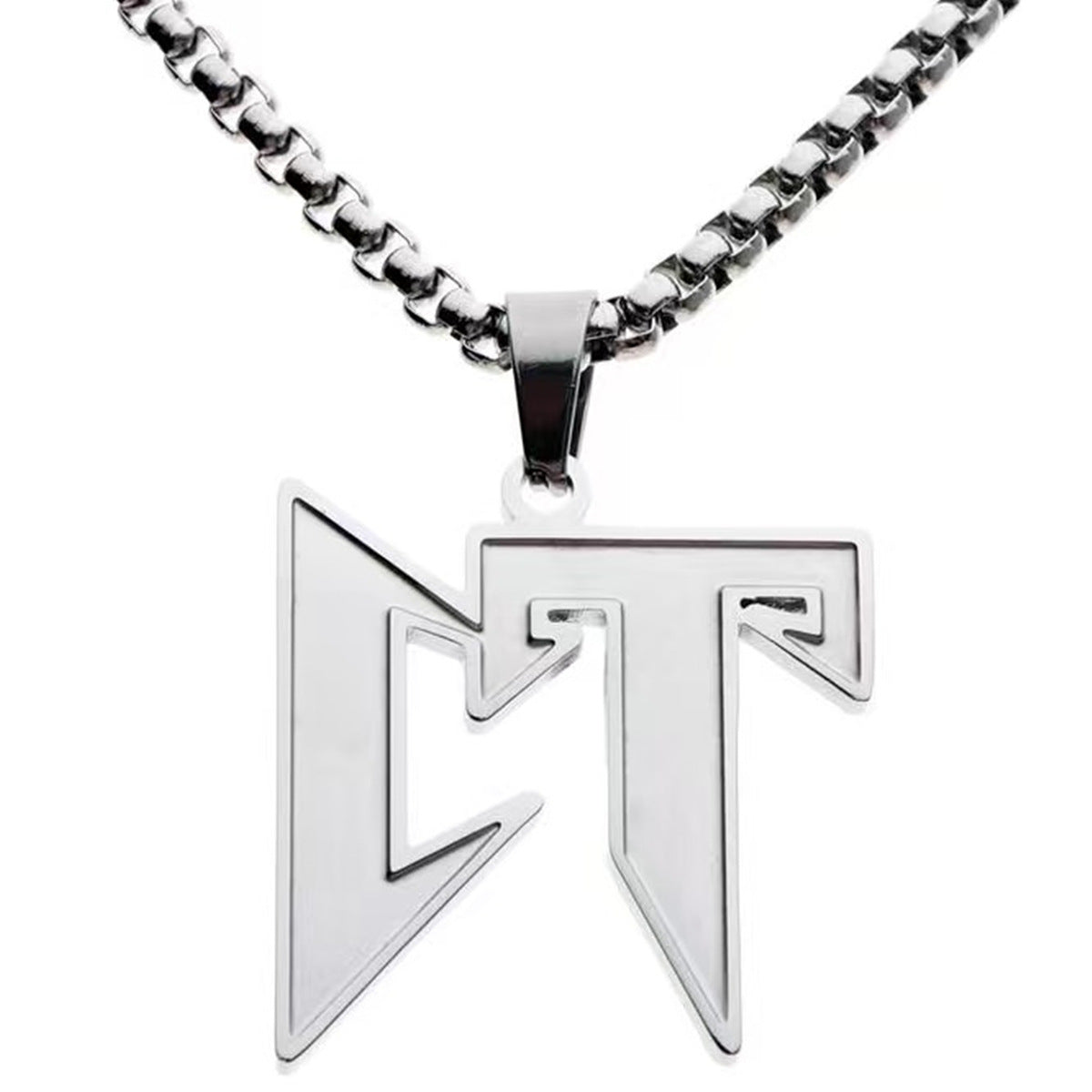 Minimalist Geometric Stainless Steel Pendant Necklace with Plated Titanium Steel Charm and Square Pearl Chain