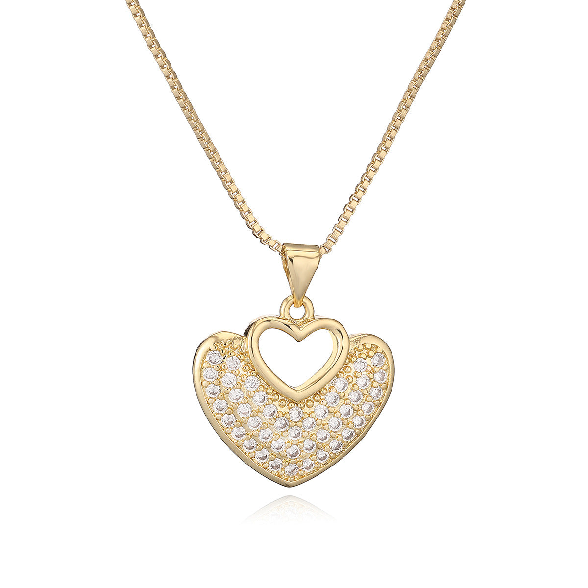 Minimalist Heart-Shaped Copper Pendant Necklace with 18K Gold Plating and Zircon for Women