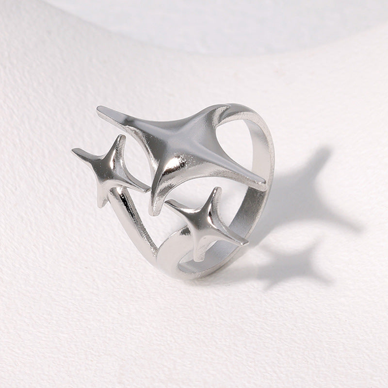 Minimalist Star-Shaped Stainless Steel Ring with Gold Plating for Women, Unique Indie Style Statement Index Finger Ring
