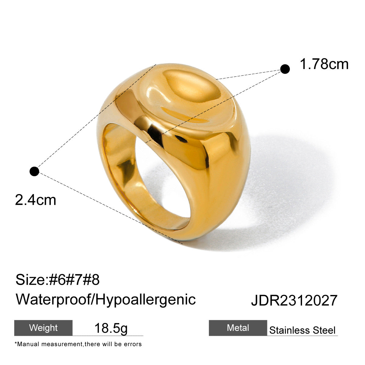 Anello Unico a Spirale Irregolare in Acciaio Inossidabile Placcato Oro 18K per Donna e Uomo