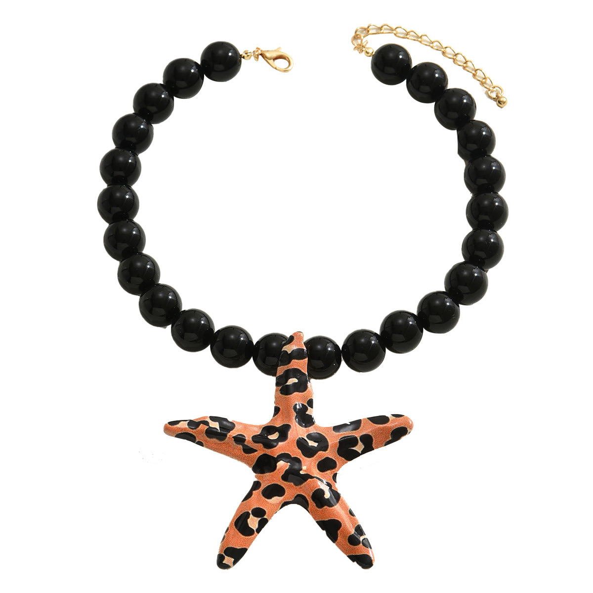 Collana da donna alla moda con perle a forma di stella e lega, con design geometrico e catena a lunghezza clavicola