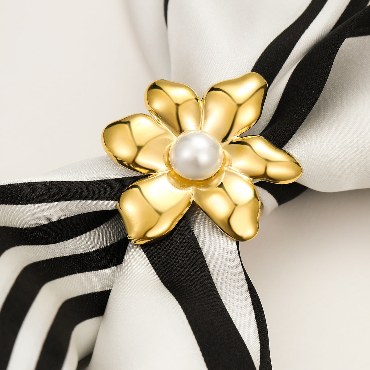 Minimalist Irregular Petal-Shaped Titanium Steel Ring with Pearl Inlay for Women