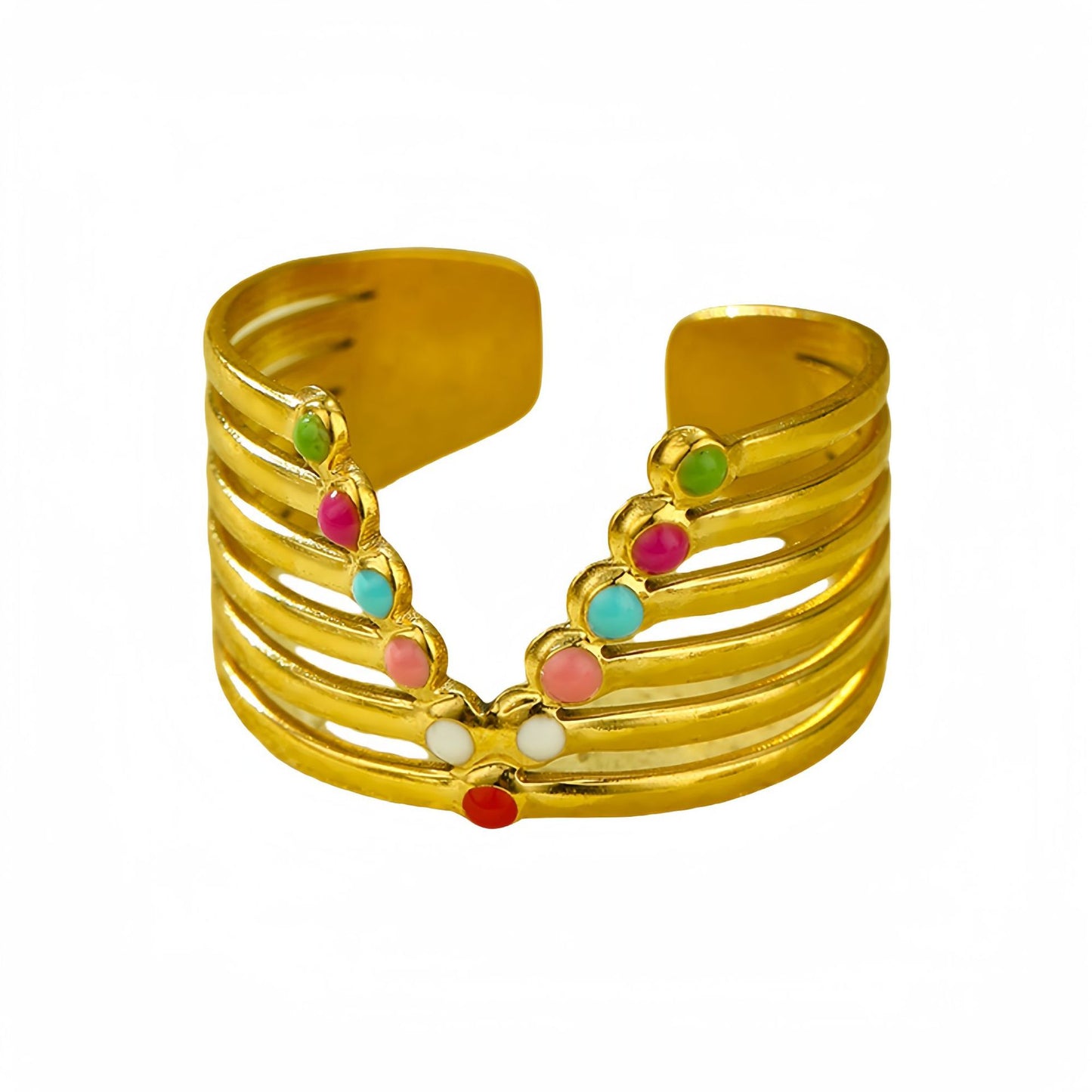 Anillo minimalista de acero inoxidable geométrico con baño de oro de 18K para mujer, acento de esmalte de color