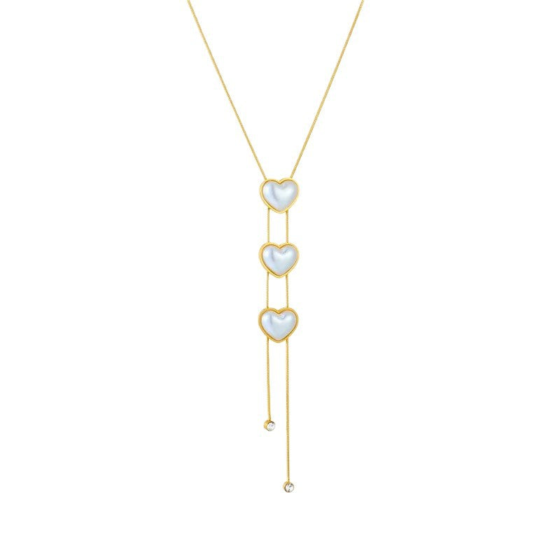 Minimalist Sweet Elegant Heart Titanium Steel Plated Tassel Necklace for Unisex