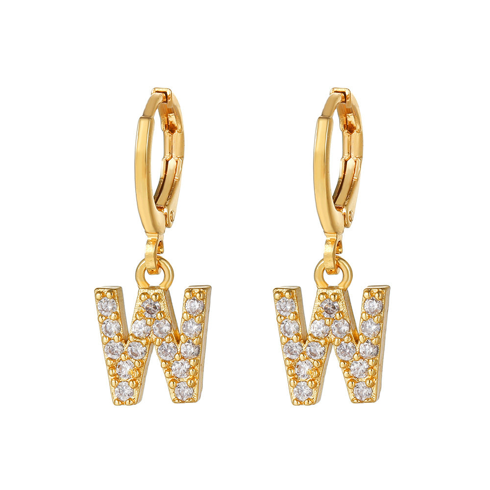 Minimalist Elegant Gold Plated Brass Micro-Inlaid Cubic Zirconia Letter Hoop Earrings for Women