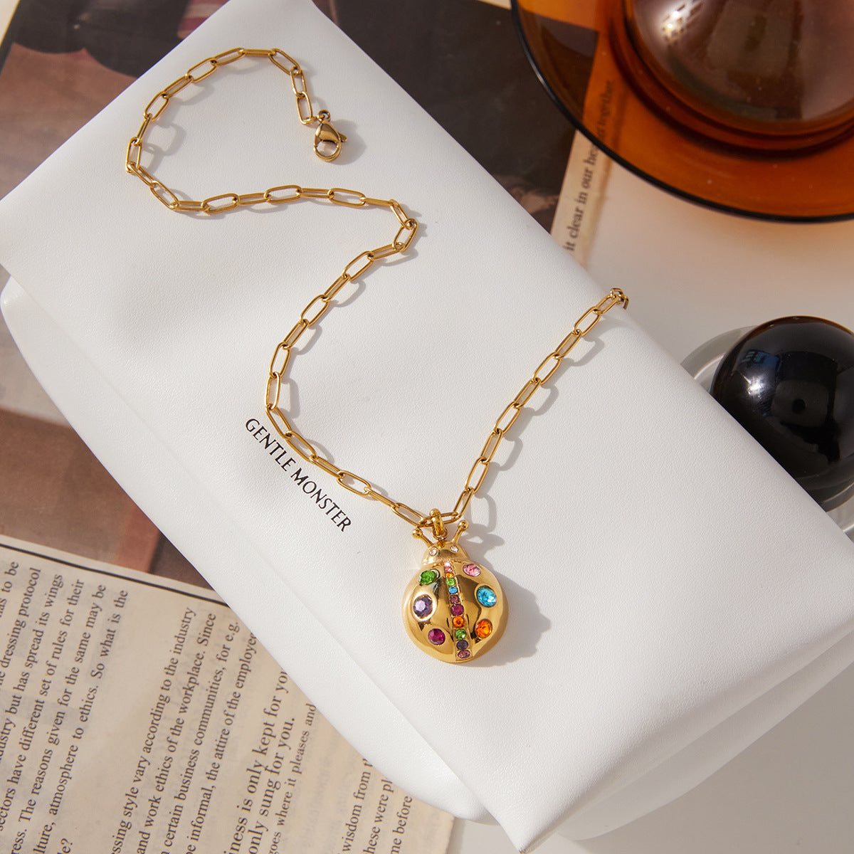 Minimalist Geometric Ladybug Stainless Steel PVD Necklace for Women