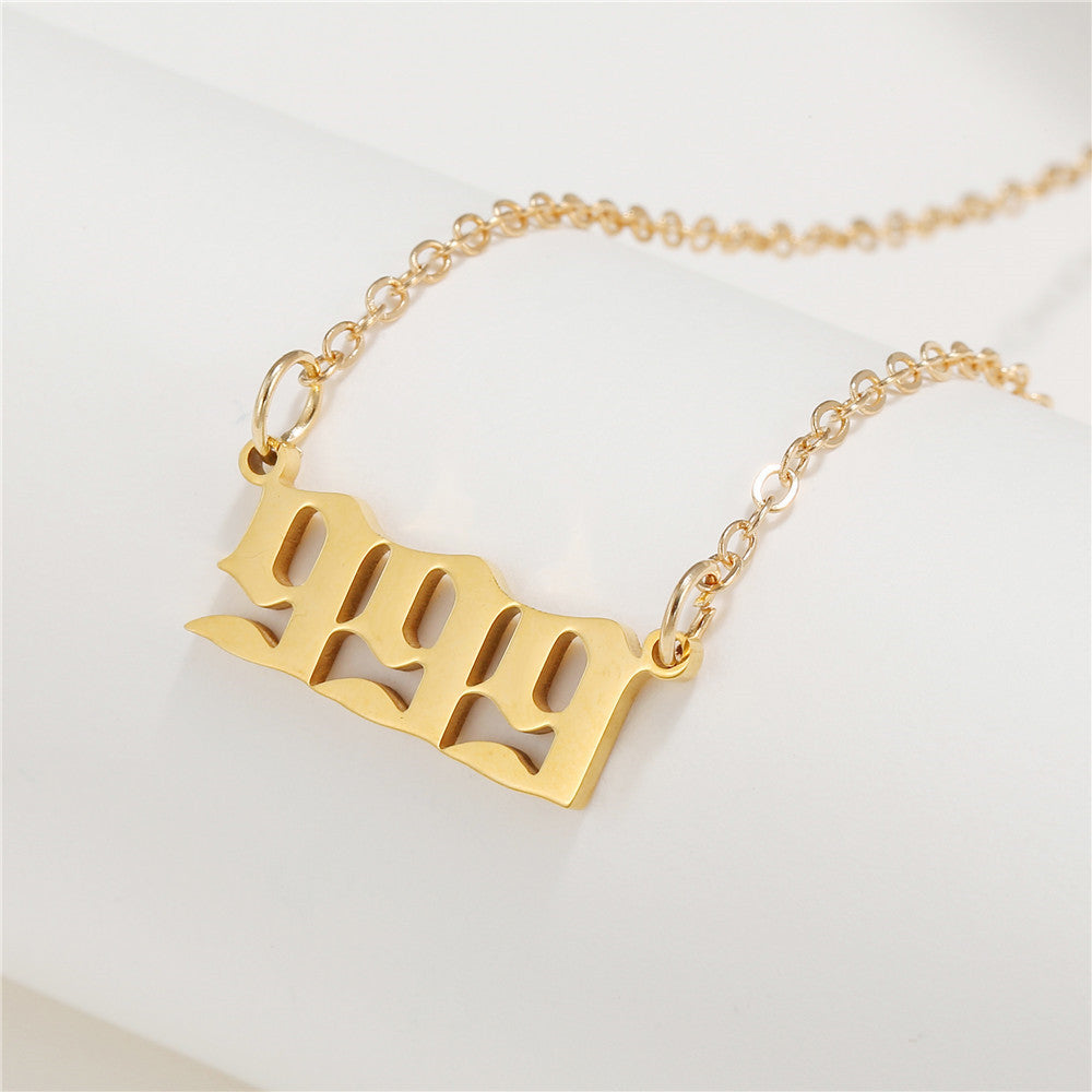 Number Stainless Steel Plated Alloy Pendant Box Chain Necklace
