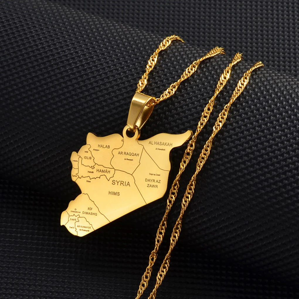 Minimalist Map City Pendant Necklace for Unisex in Stainless Steel with Titanium Steel Charm and Electroplated Finish