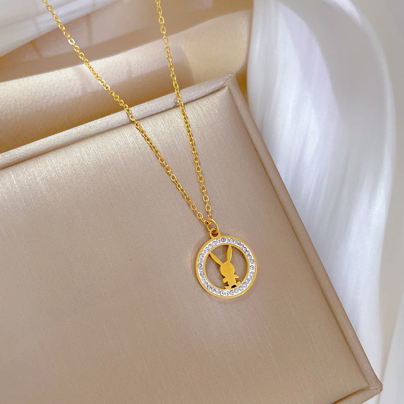 Minimalist Rabbit-Shaped Geometric Titanium Steel Necklace with Gold Plating for Women