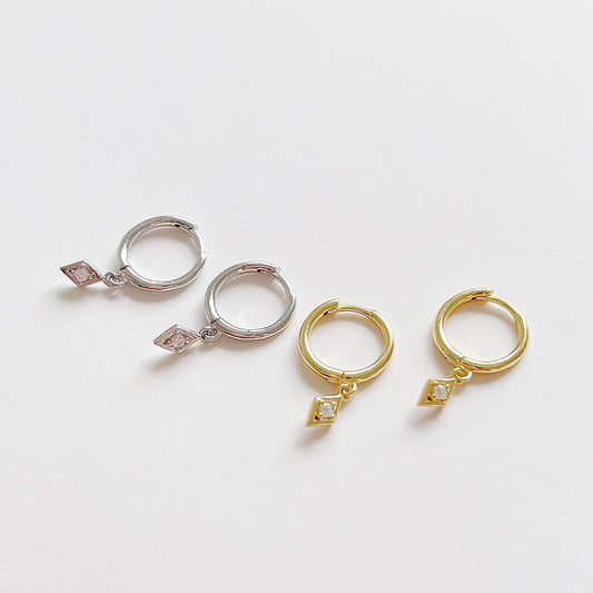 Orecchini a Cerchio Minimalisti di Lusso in Argento Sterling 925 con Goccia Geometrica e Strass