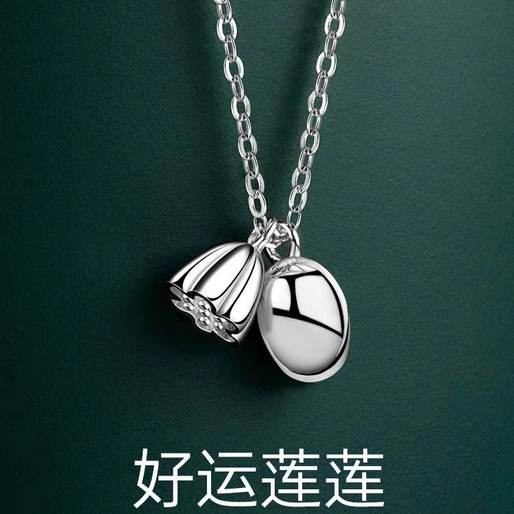 Collana Pendente Minimalista Loto e Radice di Loto in Acciaio al Titanio con Finitura Placcata da Donna