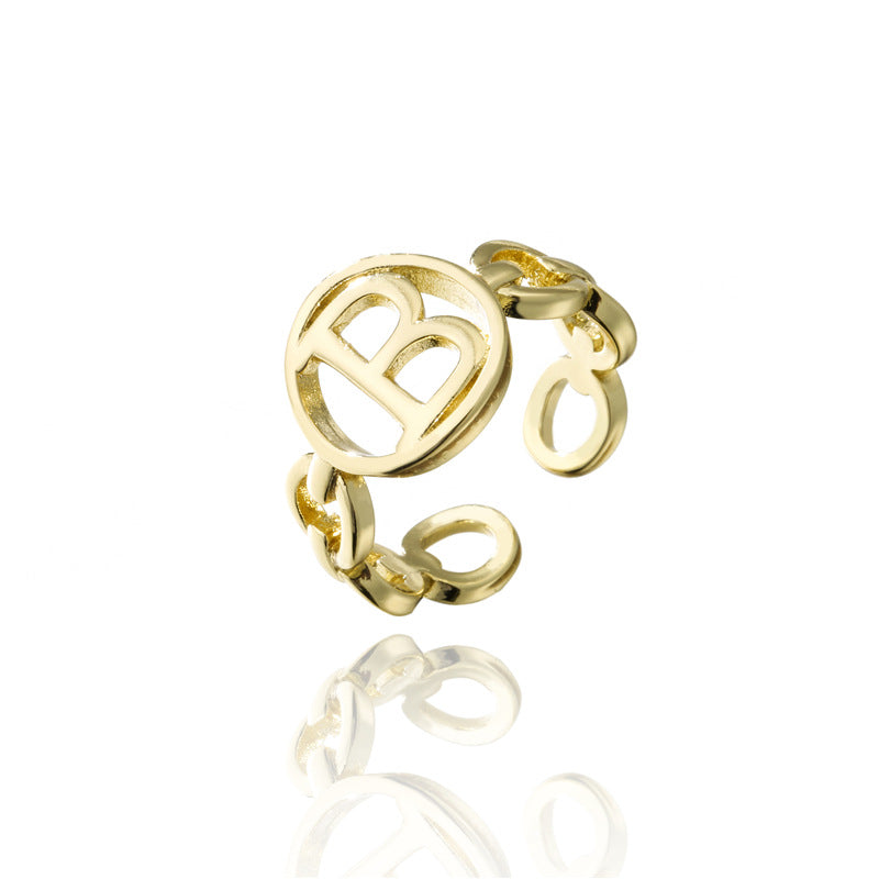 18K Gold Plated Brass Letter Open Ring for Women
