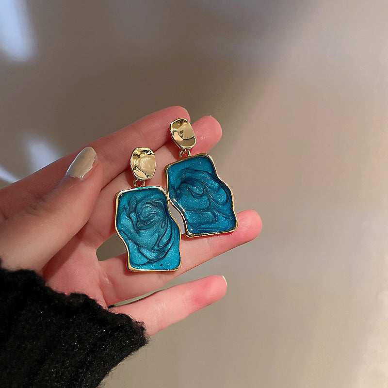 Vintage Geometric Earrings with Enamel Finish in Copper Base and Steel Posts for Women