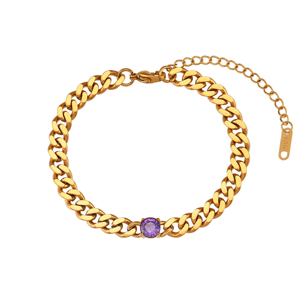 Minimalist Geometric Stainless Steel Plated 18K Gold Cuban Link Bracelet with Micro-Paved Zirconia for Women