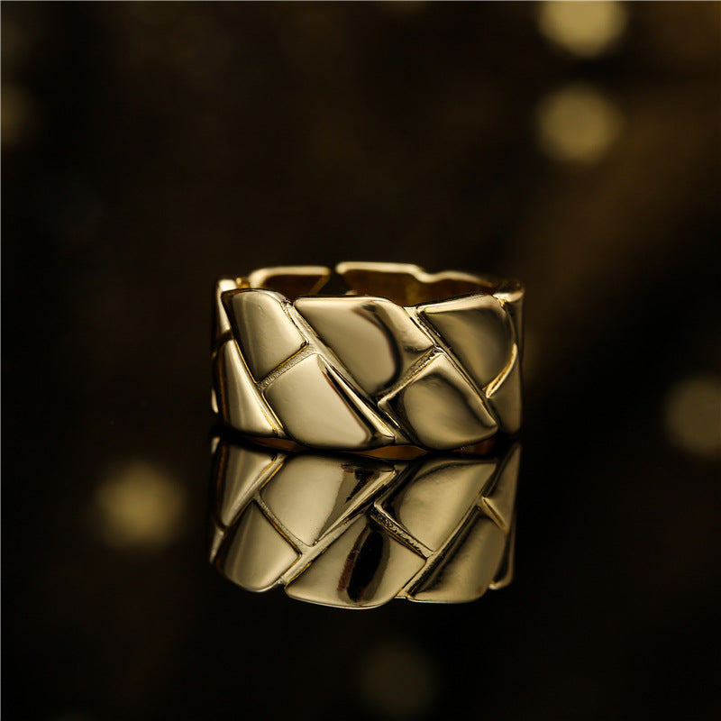 Vintage 18K Gold Plated Geometric Brass Ring for Women