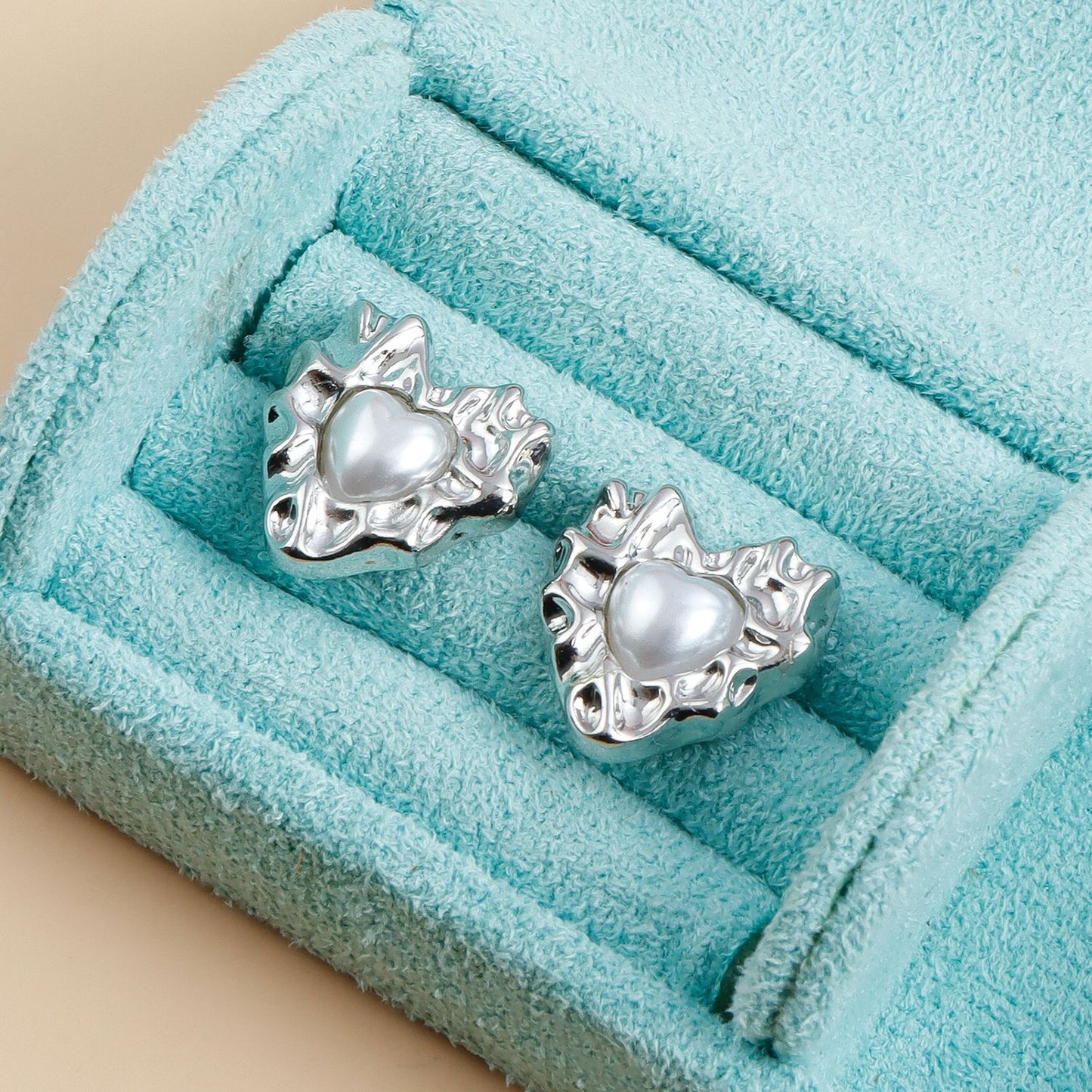 Minimalist Alloy Heart-Shaped Earrings with Pearl-Like Finish and Plated Surface for Women