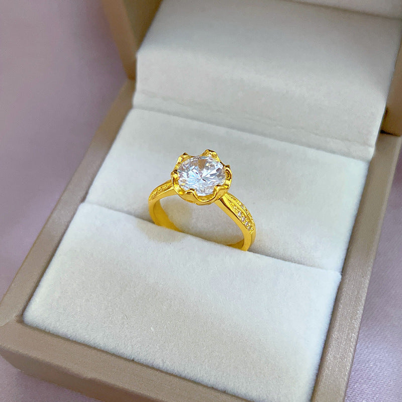 Luxury Minimalist Gold-Plated Brass Open Ring with Crown Shape Zircon Accent for Women