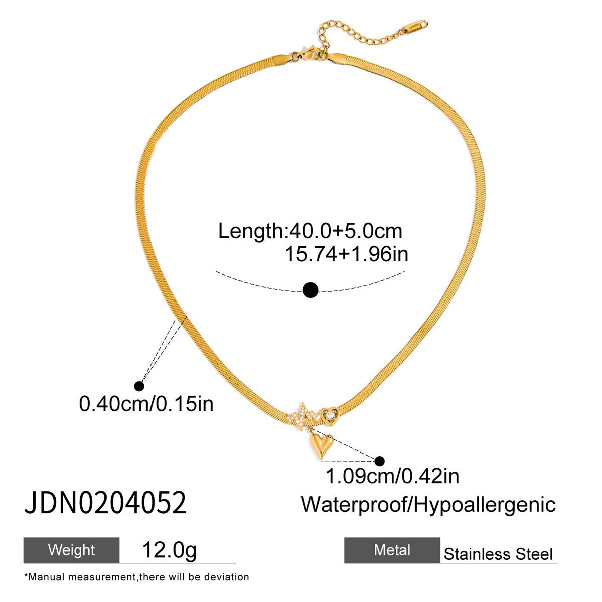 Minimalist Heart Geometric Stainless Steel PVD Plated Necklace for Women