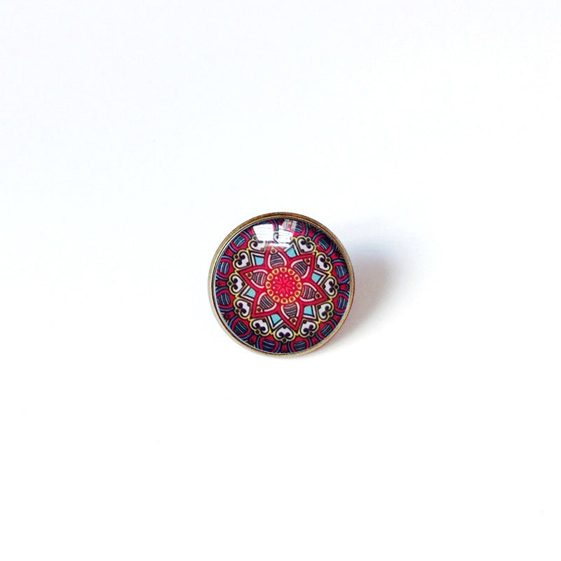 Broche floral vintage bohemio de mandala en latón con acabado chapado para mujeres y hombres