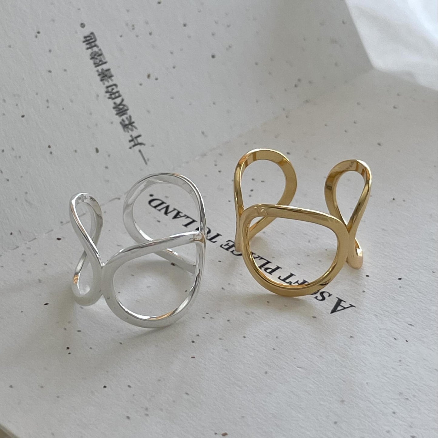 Anillo triple geométrico minimalista de plata de ley 925 para mujer
