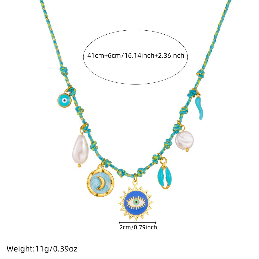 Luxury Casual Moon Drip Oil Stainless Steel Shell Sun Eye Pendant Necklace for Women