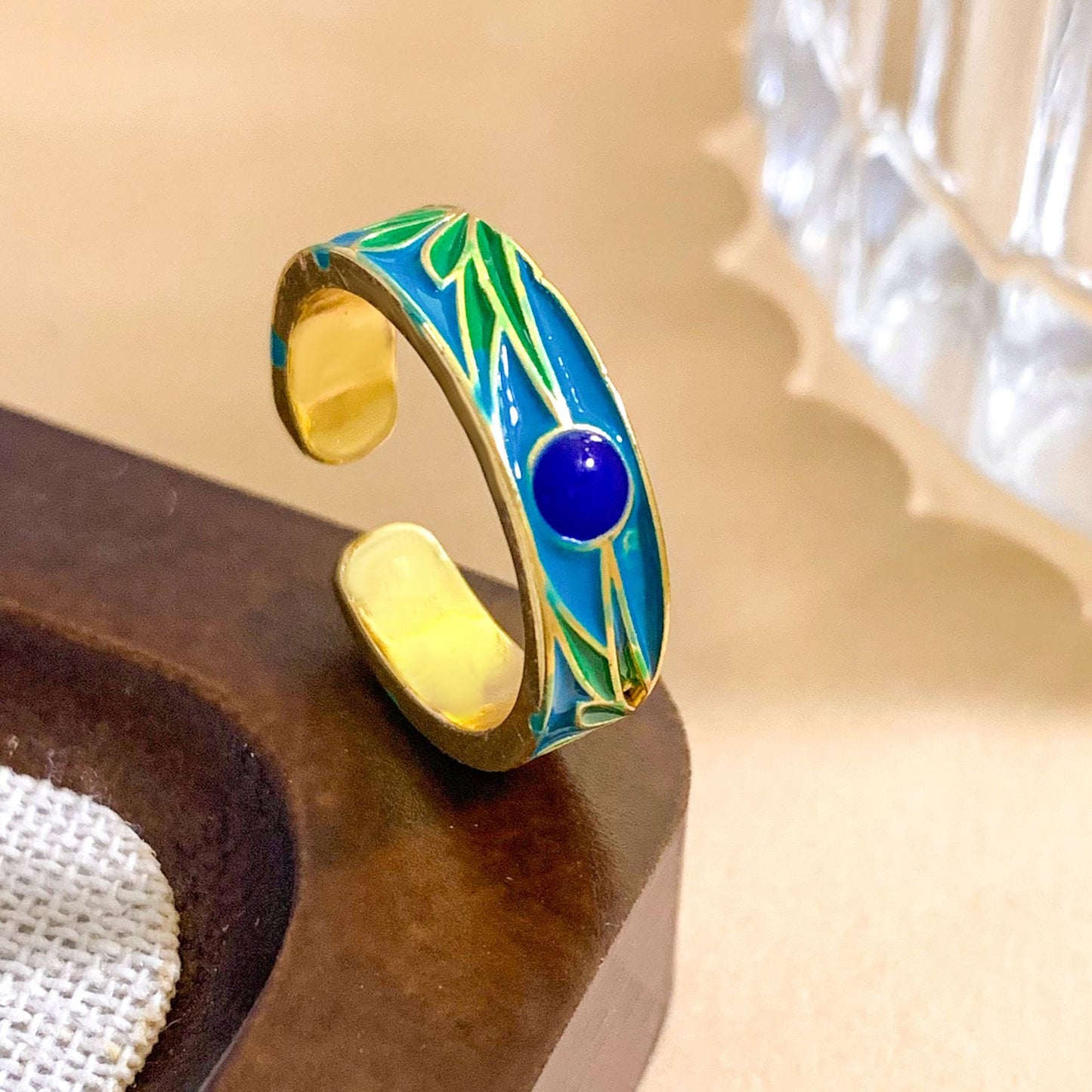 Sweet Floral Heart Gold Plated Brass Adjustable Ring for Women