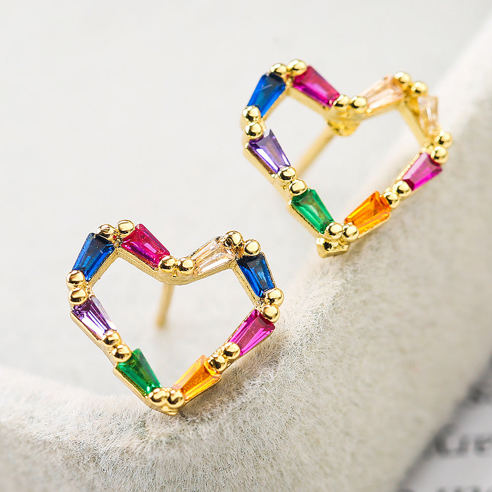 Minimalist Geometric Bird Floral Heart Earrings for Women in Copper with Real Gold Plating and Zircon Inlay