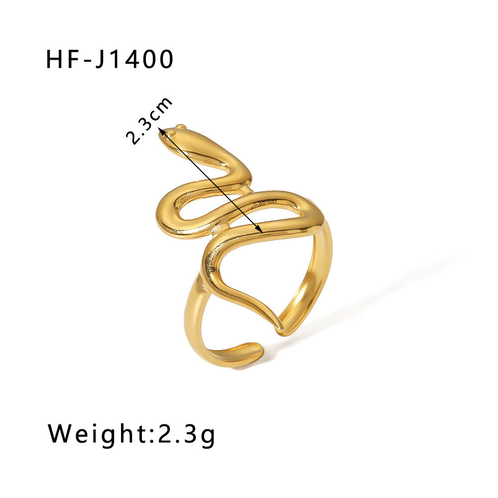 Minimalist Instagram Style Geometric Hollow Leaf and Floral Titanium Steel Ring with 18K Gold Plating for Women