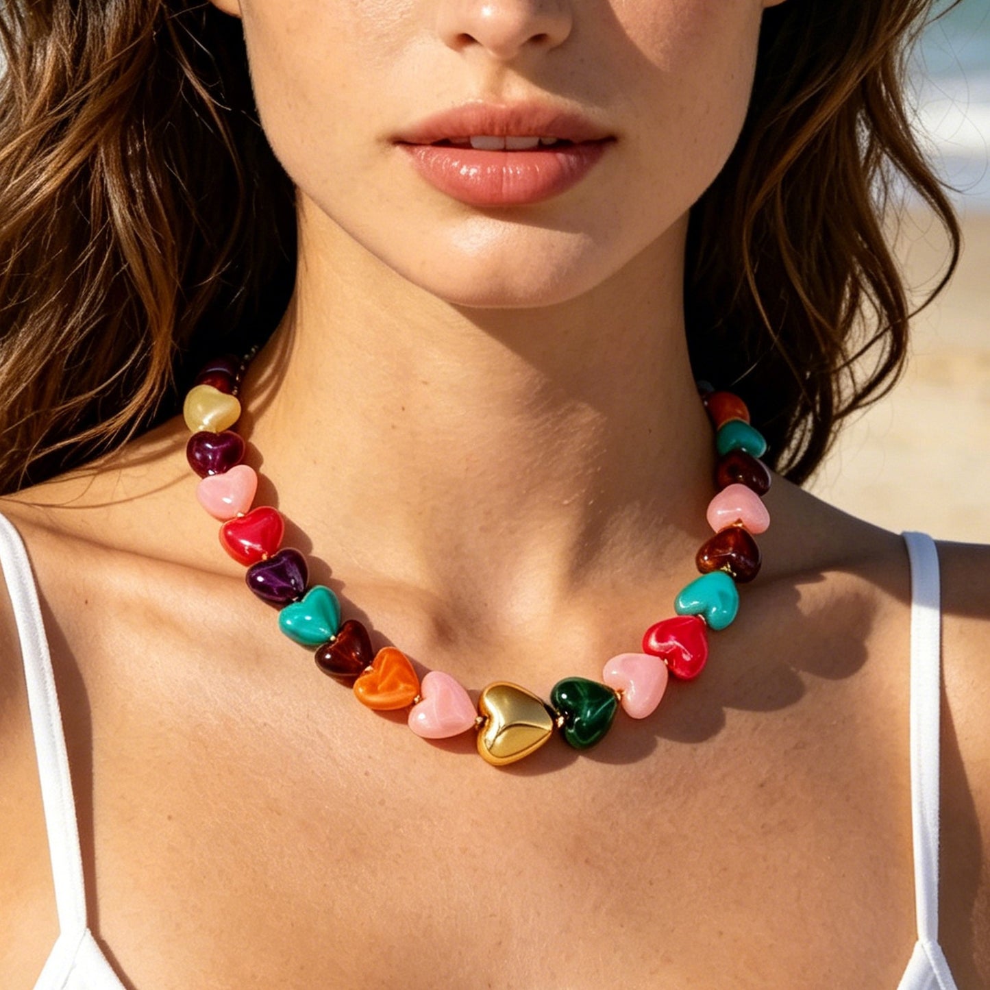 Bohemian Casual Heart Resin Acrylic Pendant Necklace for Women