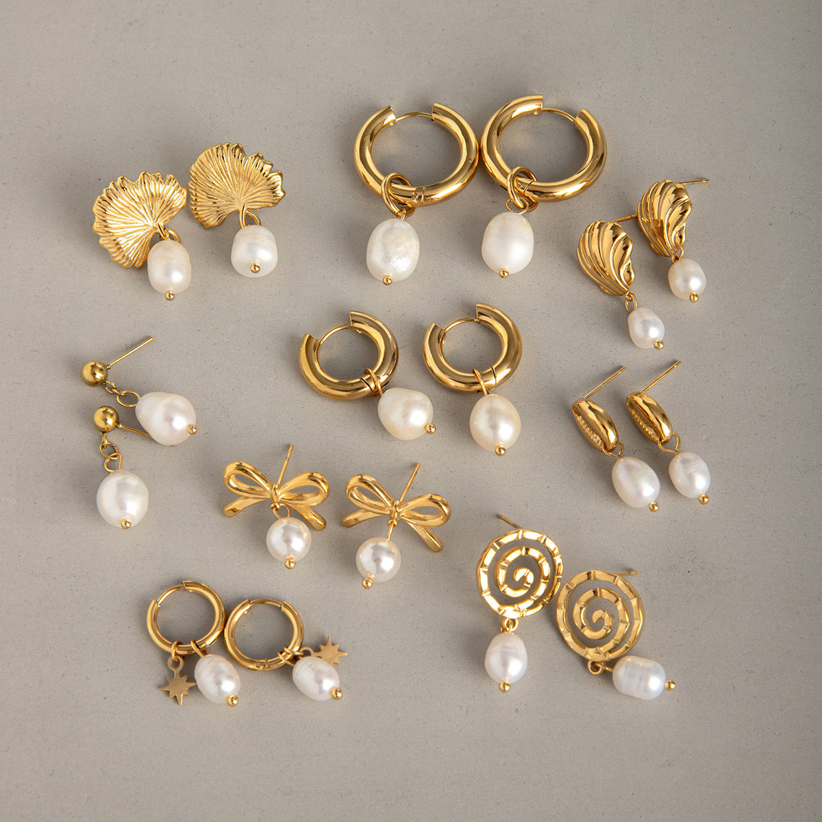 Pendientes colgantes de ginkgo de acero inoxidable chapado en oro de 18 quilates estilo Ins con perla de agua dulce para mujer