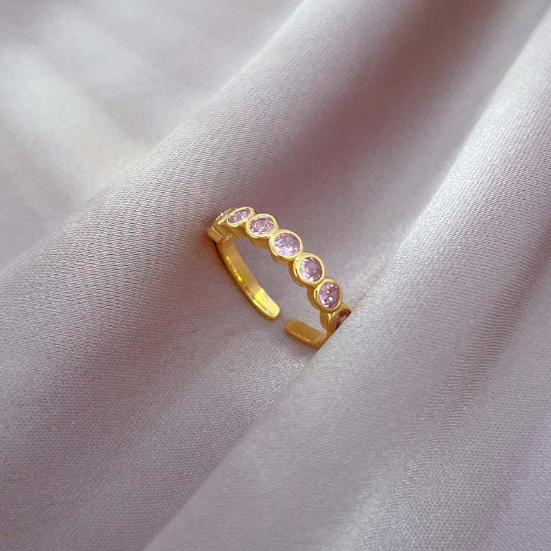 Minimalist Crown-Shaped Brass Ring with Real Gold Plating and Zircon Inlay for Women