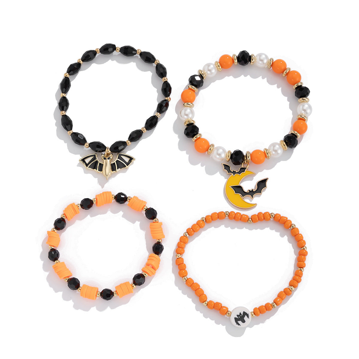 Bracciale artigianale in argilla polimerica a tema Halloween con ciondoli a forma di pipistrello e zucca per uomo e donna, accessorio per feste in stile gotico