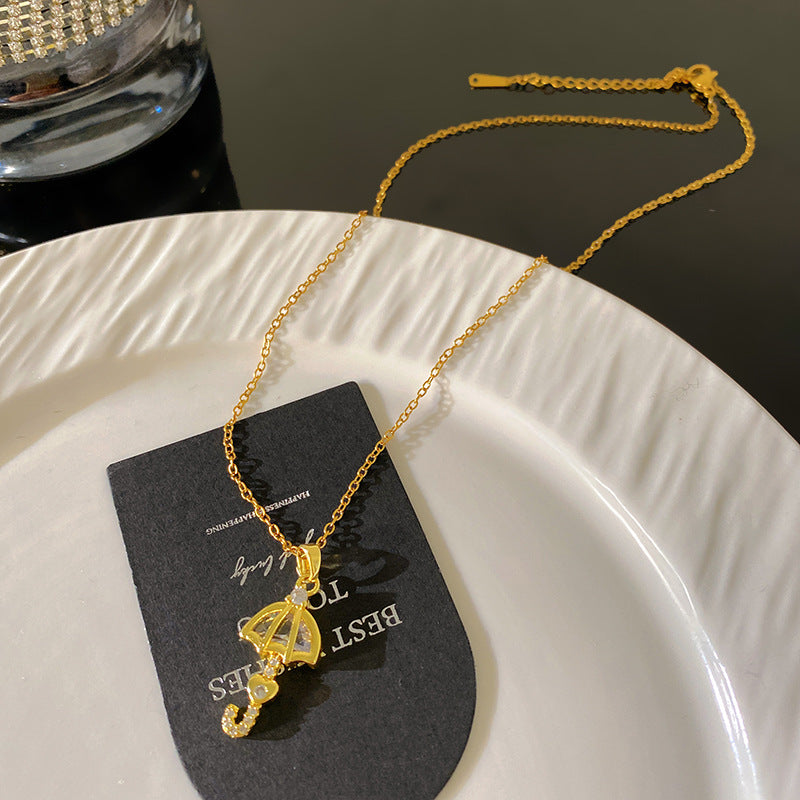 Sweet Elegant 18K Gold Plated Teardrop Cubic Zirconia Pendant Necklace Titanium Steel Cable Chain