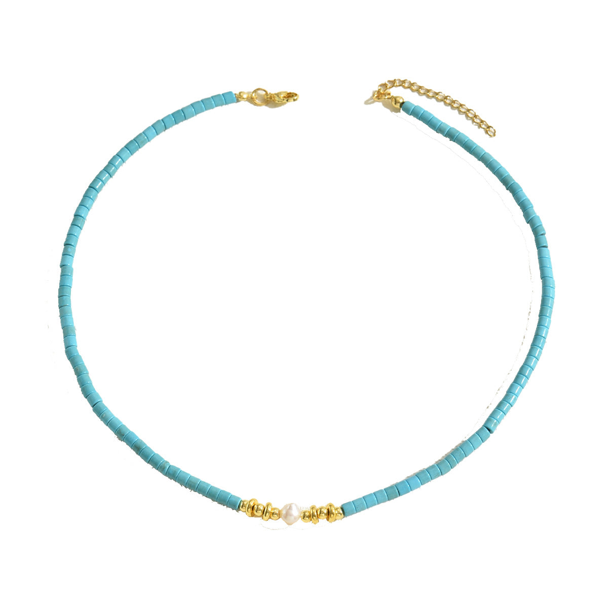 Elegante collana a clavicola lunga da donna stile palazzo con accenti di perle e catena in rame dal design geometrico