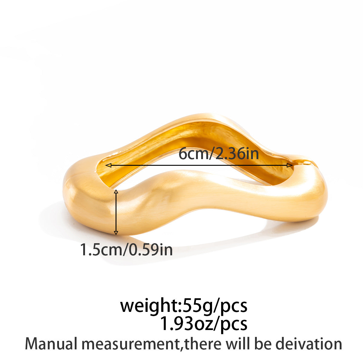 Minimalist Matte Plated Alloy Teardrop Oval Open Cuff Bracelet
