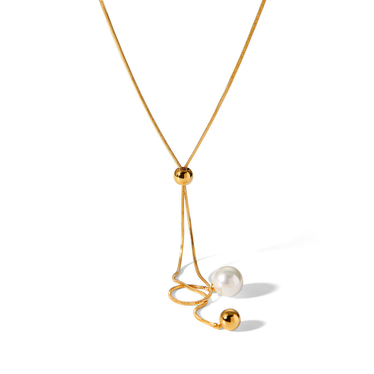 Minimalist Geometric Stainless Steel Pendant Necklace with Titanium Steel Ball Charm, Adjustable Snake Chain for Women