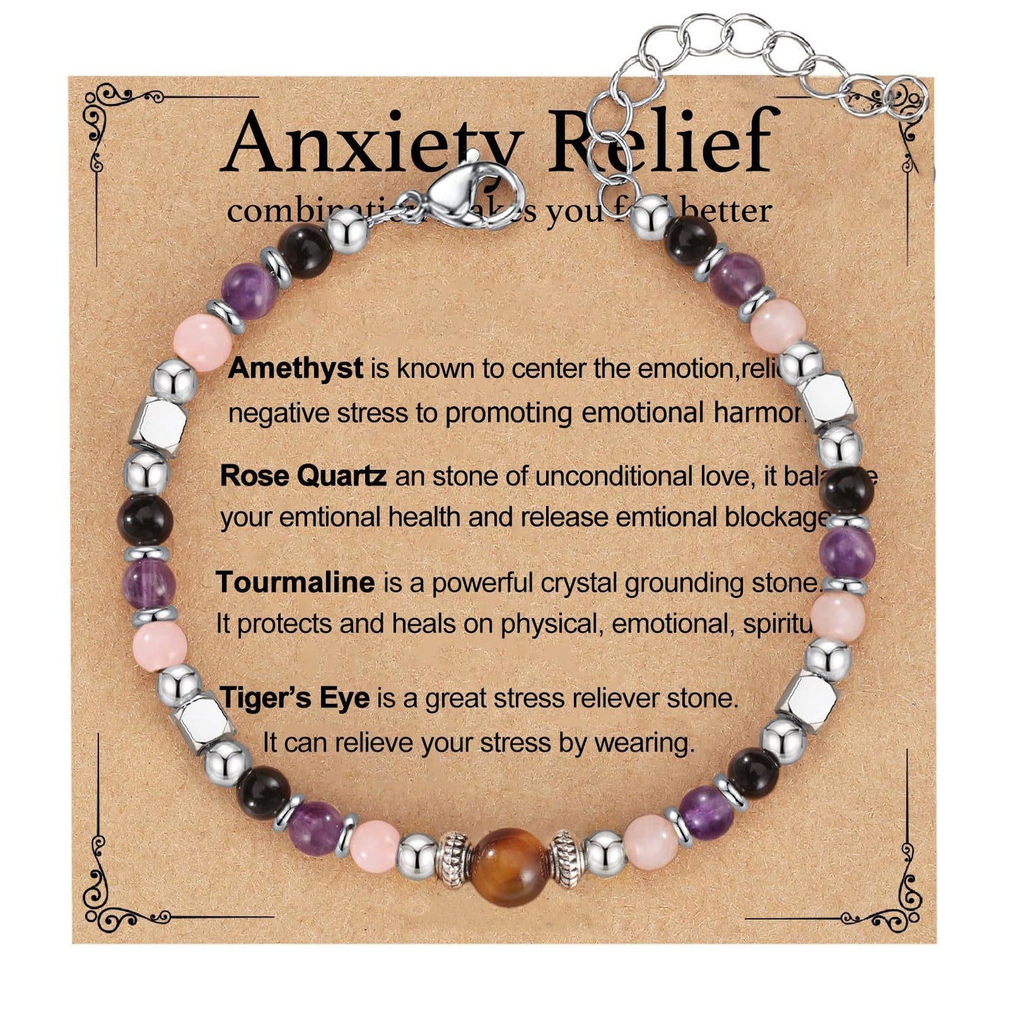 Fashion Natural Stone Evil Eye Heart Geometric Stainless Steel Bracelet Unisex Gift