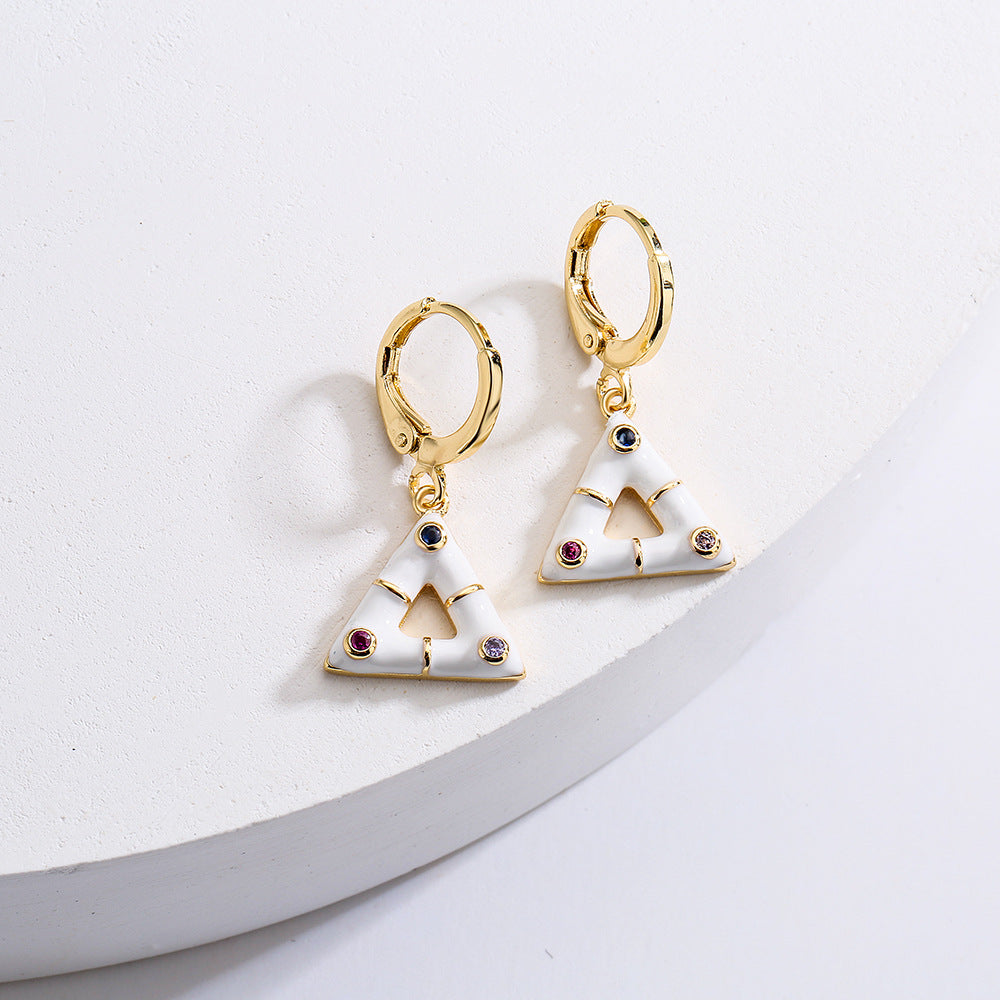 Geometric Triangle Pendant Earrings for Women in Copper with 18K Gold Plating and Enamel Finish