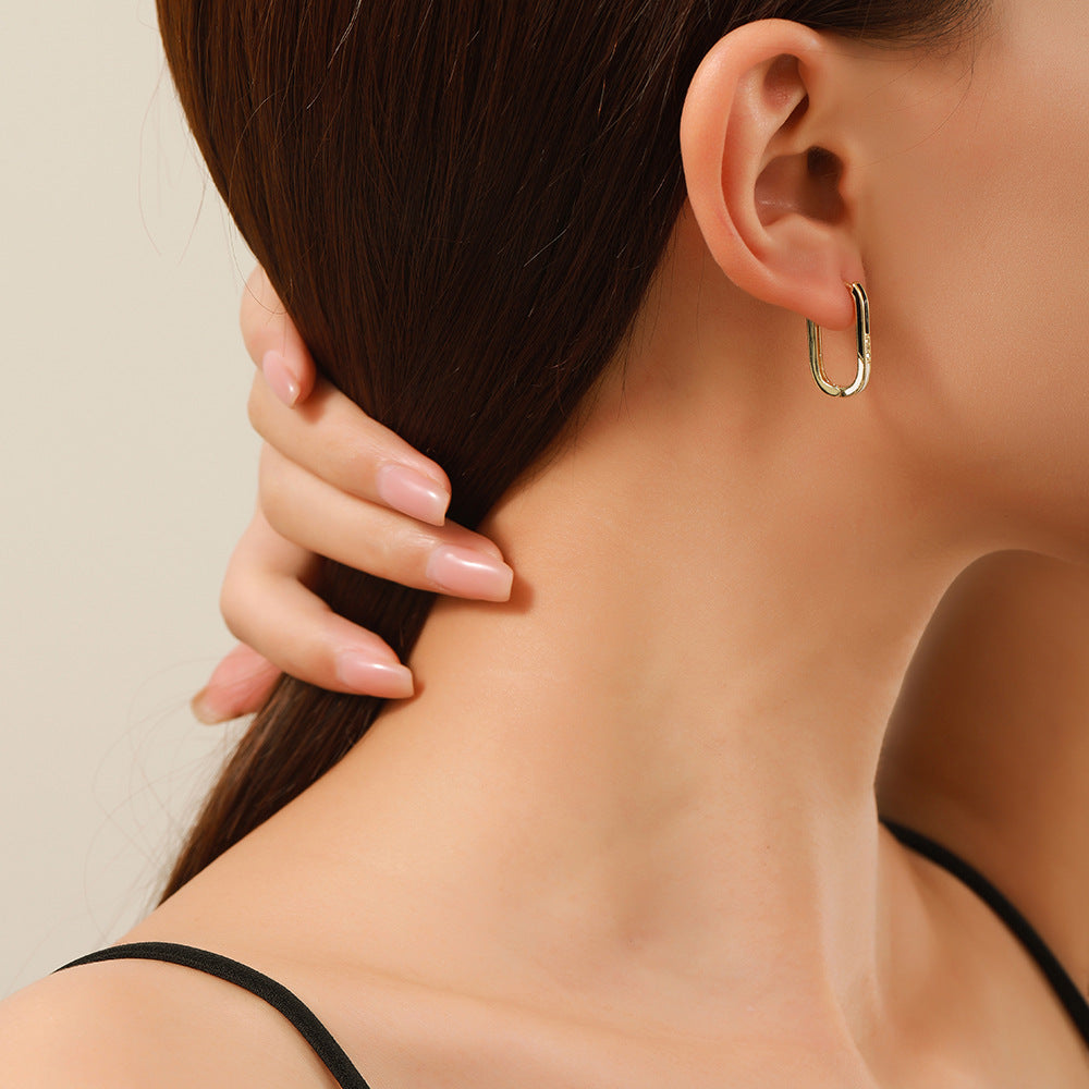 Minimalist Geometric Square Brass Drip Oil Plated Earrings with Cubic Zirconia for Women