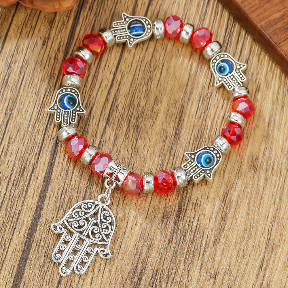 Geometric Round Crystal Alloy Bracelet with Hand Pendant