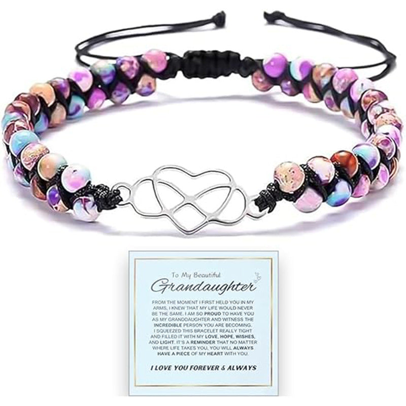 Handmade Double Layer Heart Shape Gemstone Beaded Bracelet Unisex Fashion Jewelry