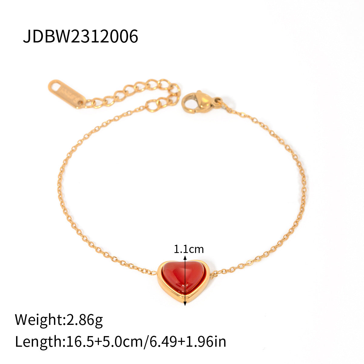 Bracciale da donna in Acciaio Inox Geometria Minimalista Placcato Oro 18K con Cuore in Agata Rossa