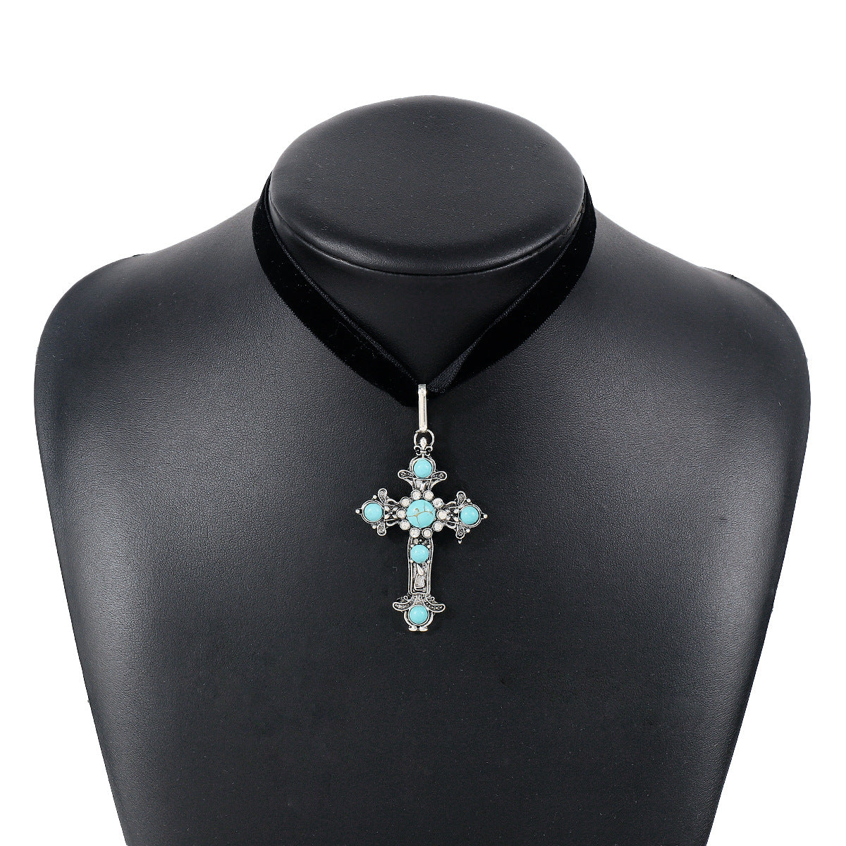 Pendientes de cruz geométrica de turquesa de inspiración vintage en aleación con acabado chapado para mujer