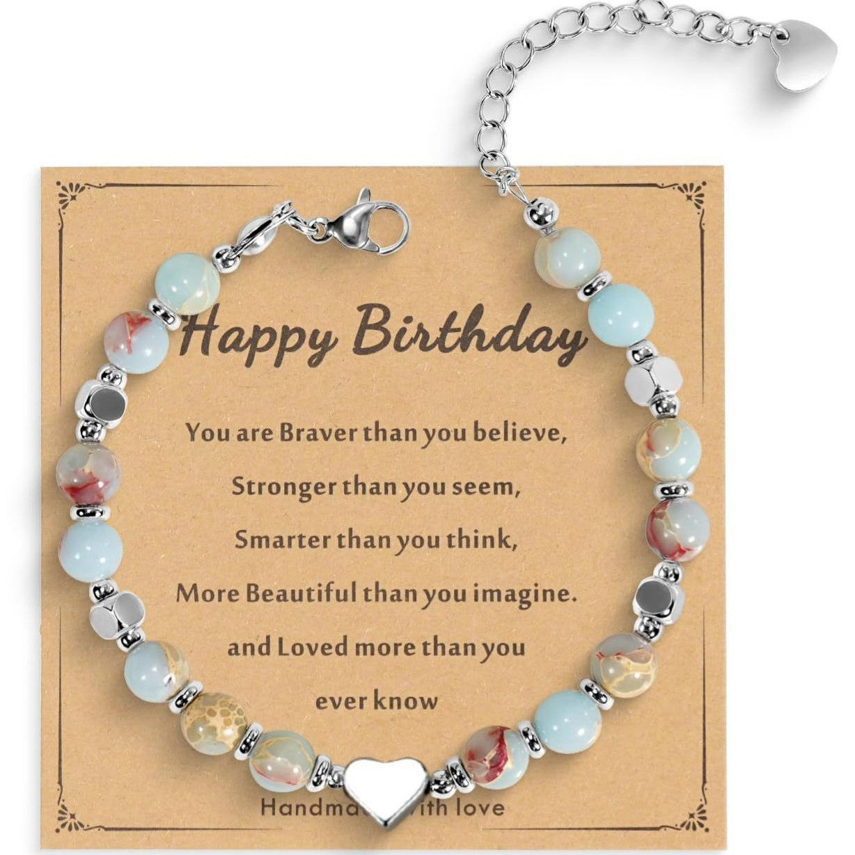 Minimalist Stainless Steel Square Bead Heart Charm Bracelet Adjustable Unisex Jewelry
