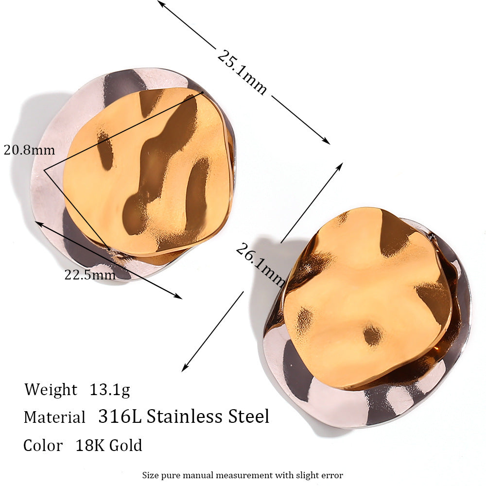 Orecchini da donna in acciaio inossidabile, placcati oro 18 carati, stile vintage, minimalista, a cerchio geometrico irregolare a doppio strato