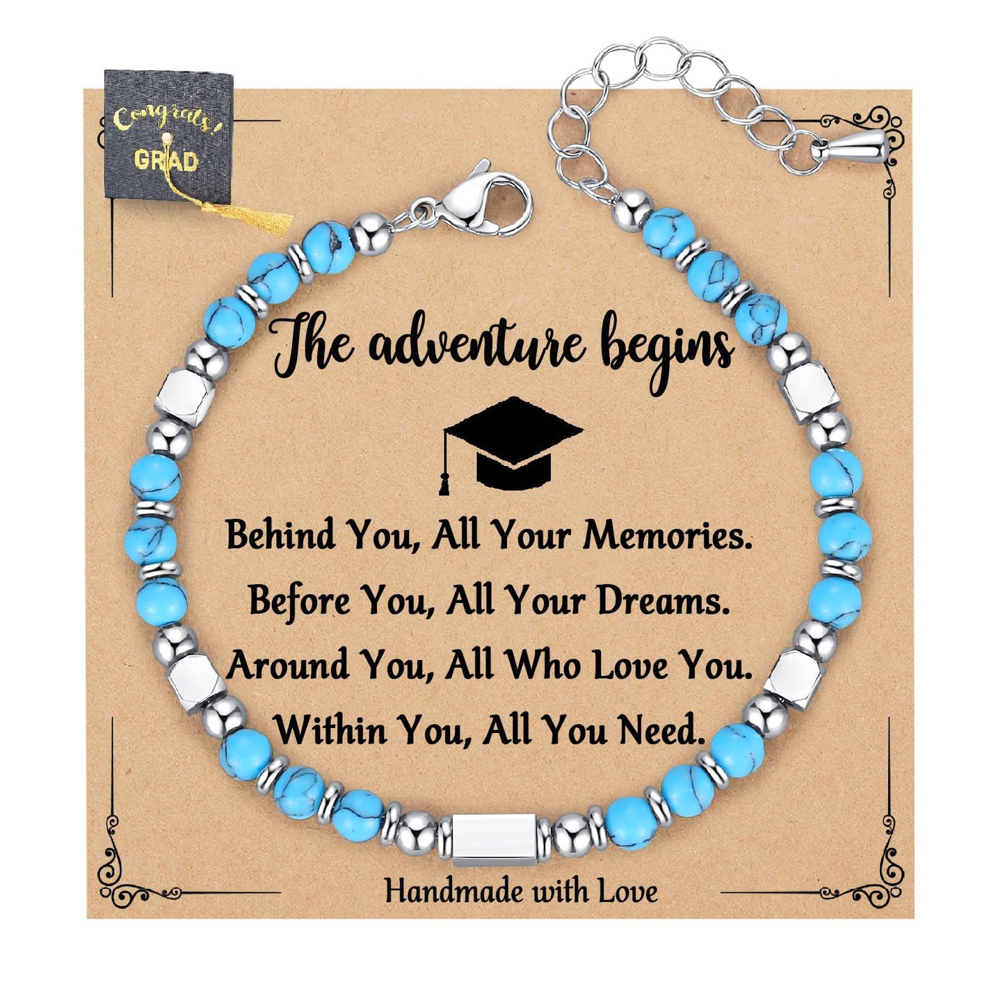 Bohemian Sweet Geometric Natural Stone Turquoise Agate Zebra Print Stainless Steel Bracelet Unisex